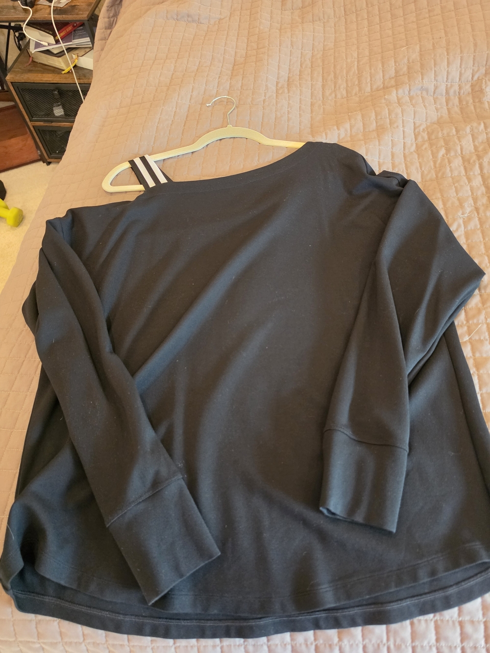 CAbi Black Off-the-Shoulder Sweater with Striped Strap